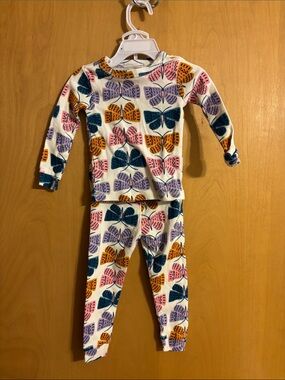 Tea Collection White Pajama Set with Pink, Purple, Teal & Orange Butterflies